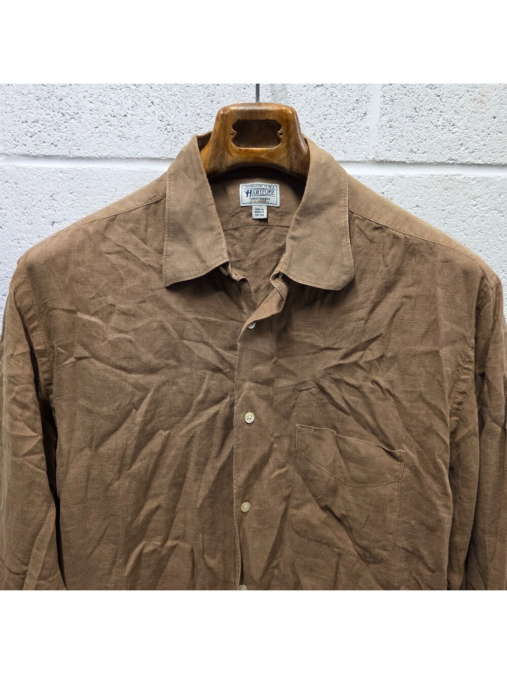 Hartford Paul Casual Button Down Shirt Size XL Brown 100% Linen 27x34